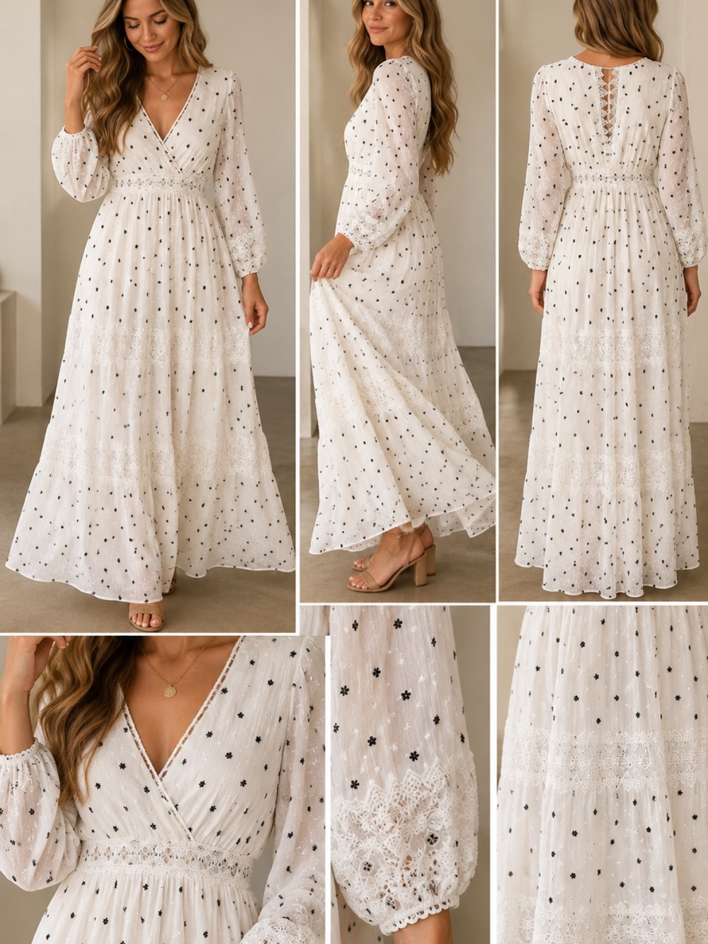 Just Me White Maxi Dress with Black Star Pattern